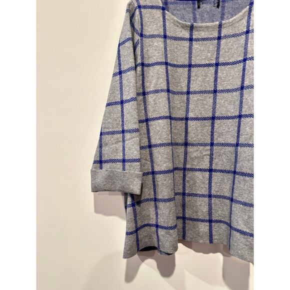 Cynthia Rowley Grey Blue 3/4 Sleeve Checkered Knit Pullover Sweater Work Office - Picture 3 of 8